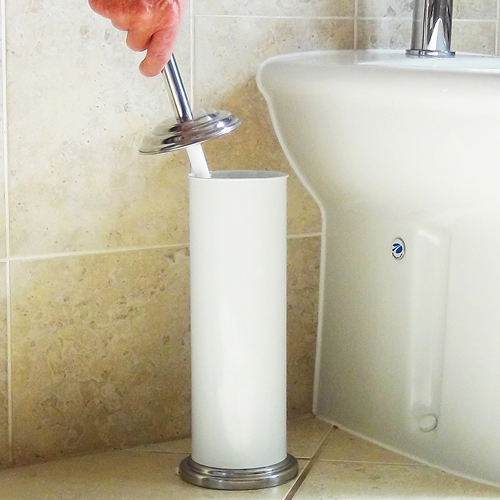 White & Polished Stainless Steel Toilet Brush - Obsoete Image 4