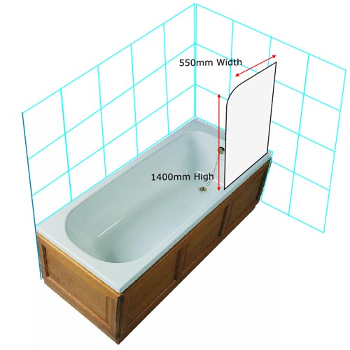 550mm Compact Curved Bath Screen - White Finish Image 2