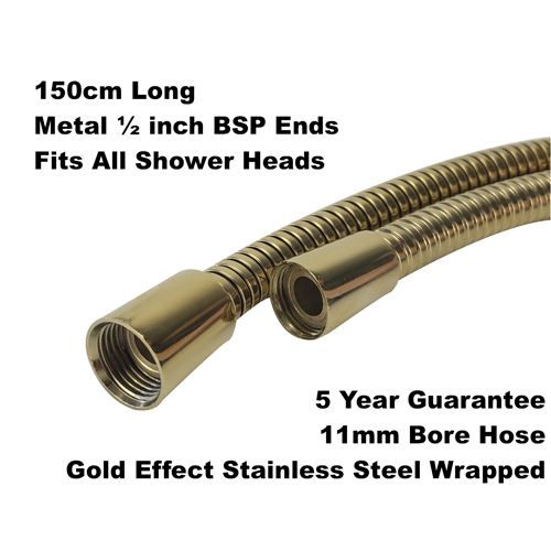 Gold Shower Hose 11mm Bore 150cm Image 2