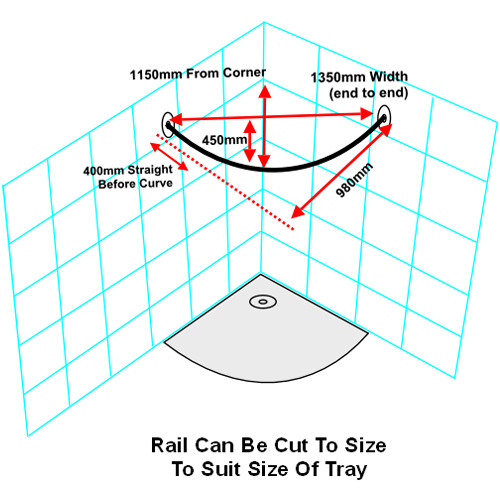 Stainless Steel Quadrant Shower Rail Kit Image 2