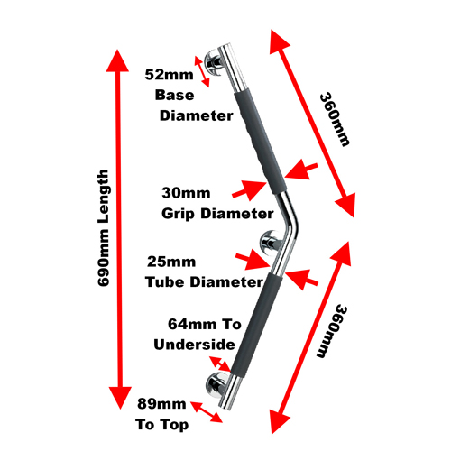 135° Degree Angled Stainless Steel Grab Rail  - 25mm Tube Diameter Image 3