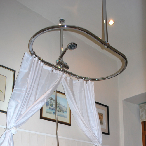 Traditional Chrome Oval to Ceiling Shower Rail Image 7