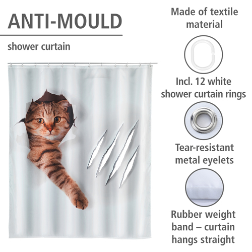 Wenko Cute Cat Shower Curtain 180cm x 200cm Image 4