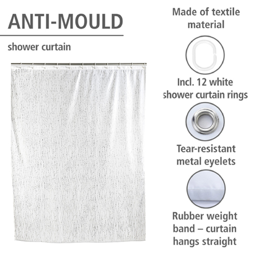 Wenko Deluxe White Shower Curtain 180cm wide x 200cm drop Image 5