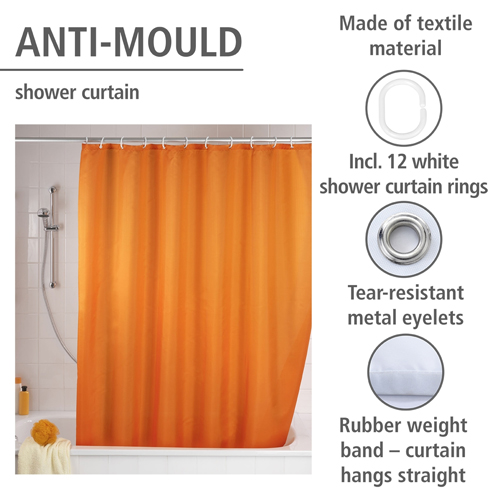 Wenko Uni Orange Shower Curtain 180cm x 200cm Image 4