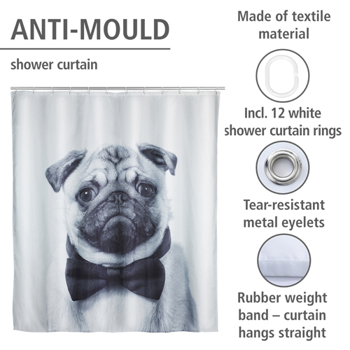 Wenko Pug Shower Curtain 180cm x 200cm Image 4