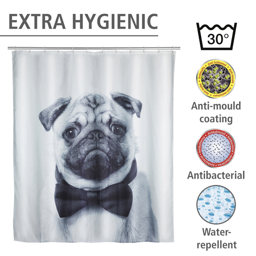 Wenko Pug Shower Curtain 180cm x 200cm Image 3