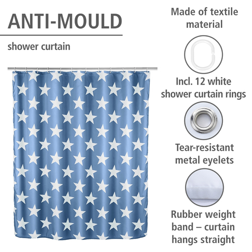 Wenko Stella Blue Shower Curtain 180cm x 200cm - Obsolete Image 4