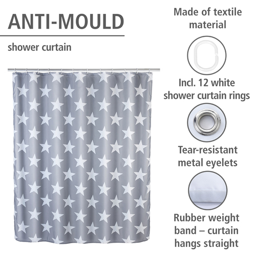 Wenko Stella Grey Shower Curtain 180cm x 200cm - Obsolete Image 4