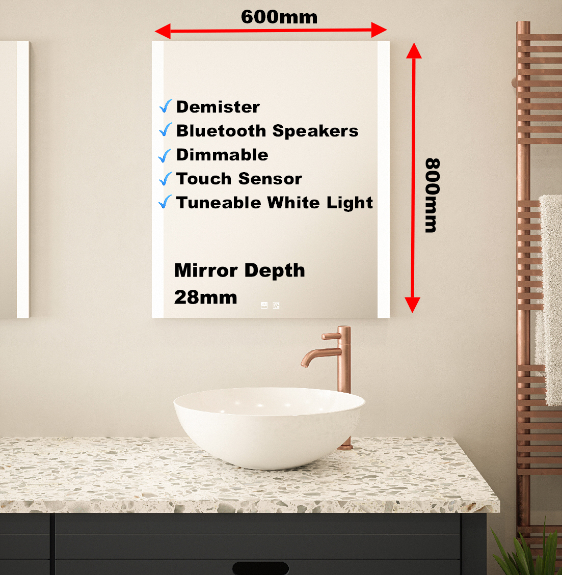 Windsor LED Mirror With Bluetooth Speaker Image 5