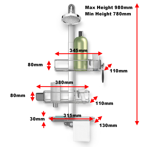simplehuman Adjustable Shower Caddy Plus Stainless Steel and Anodized Aluminum