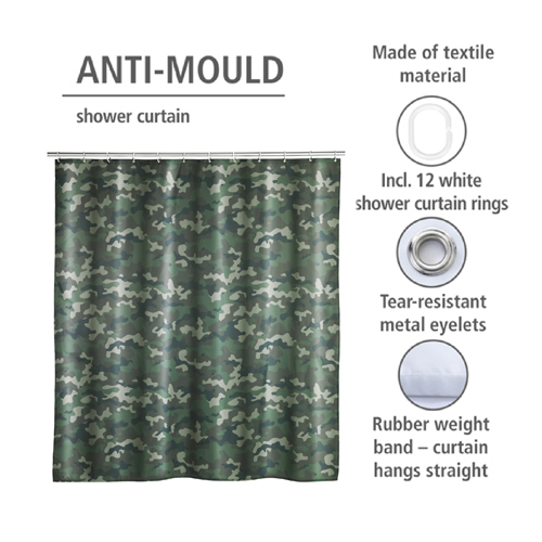 Wenko Green Camouflage Shower Curtain 180cm x 200cm Image 4